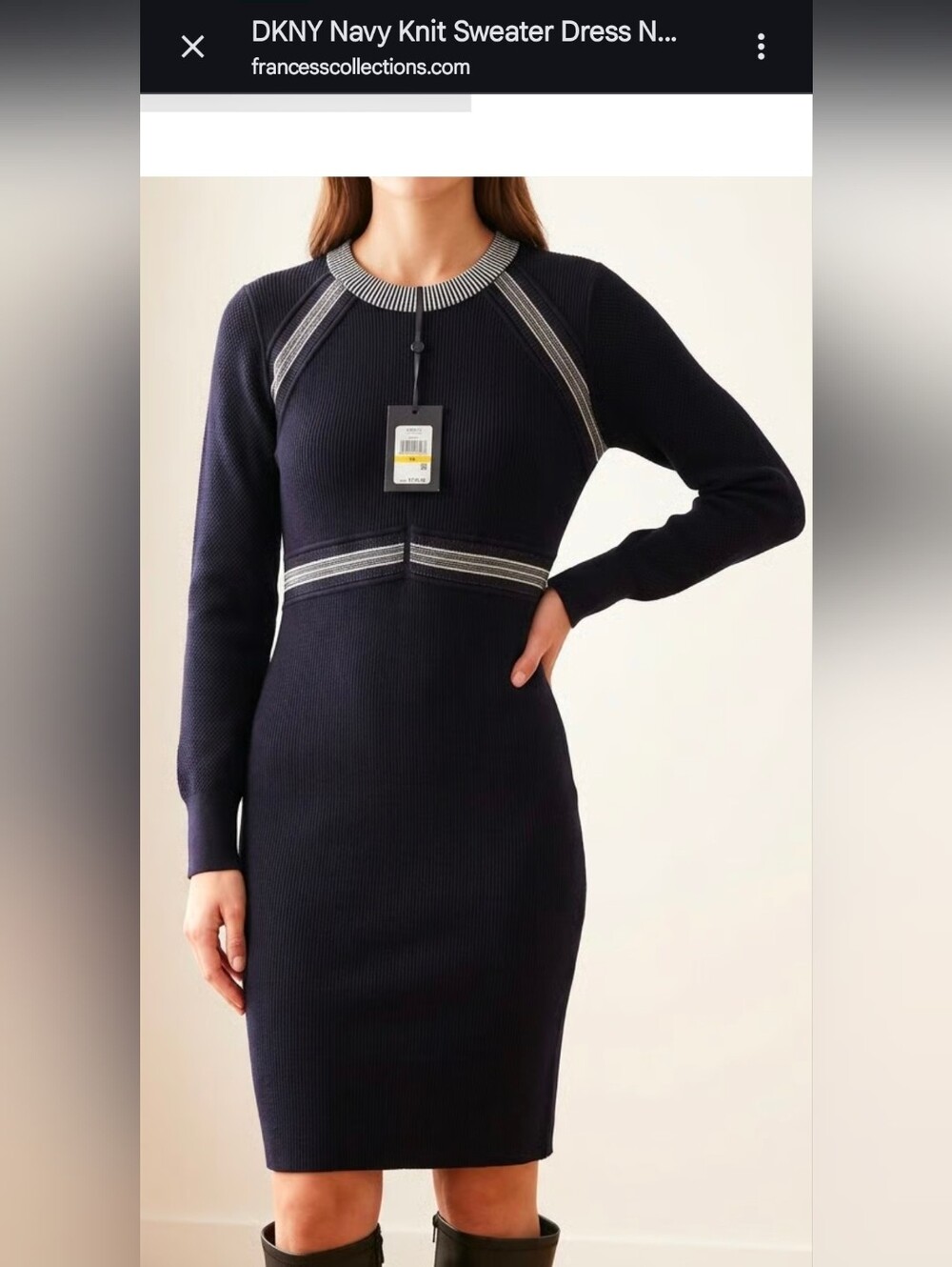 DKNYC Navy Ribbed Long-Sleeve Dress with Silver Trim